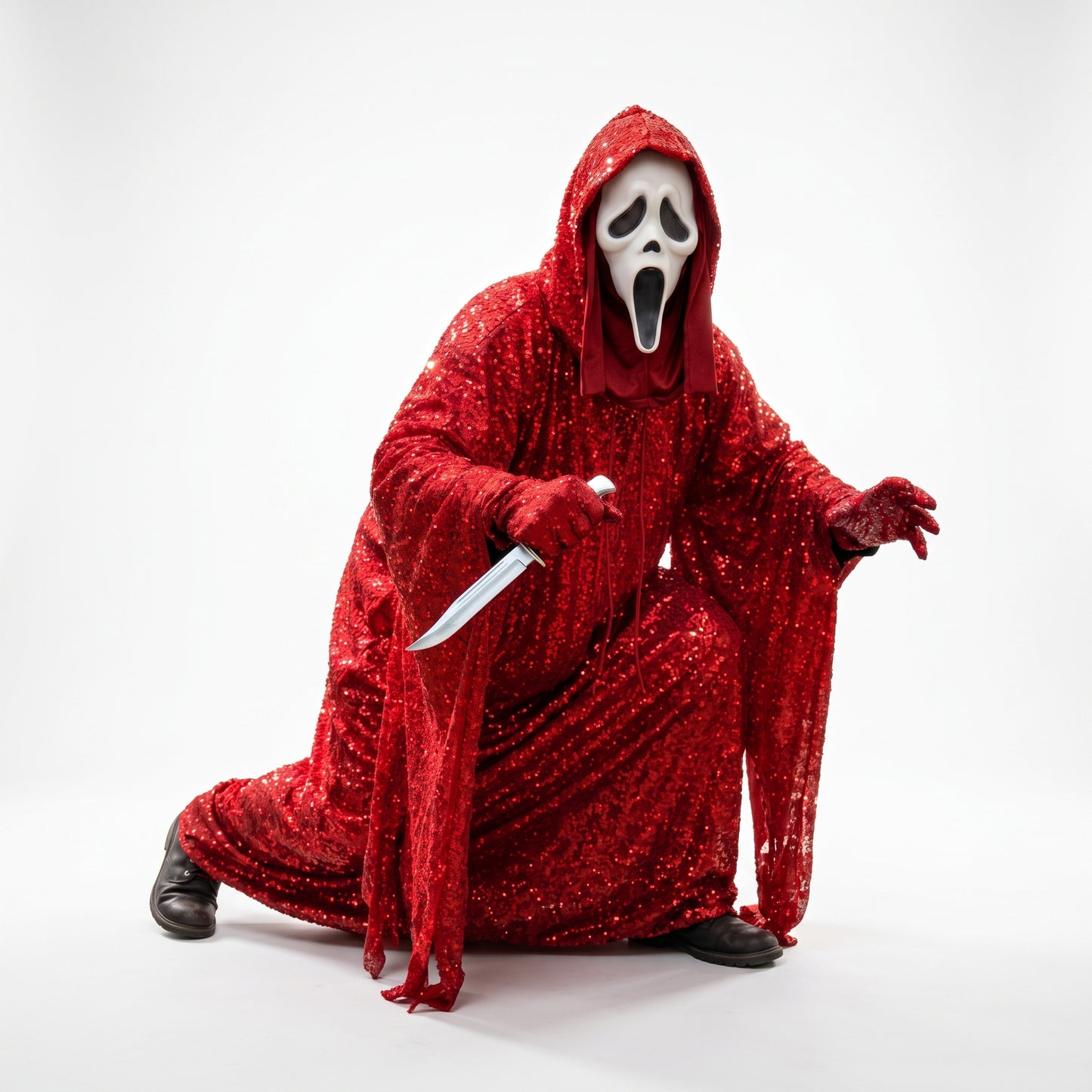 Scream Robe Ghost Face Inspired Red Sparkle Robe: Full Set with Mask, Gloves & Prop Knife