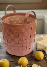 Woven Leather Basket for Wood Storage, Modern Woven Leather Basket for Storage, Handmade Firewood Woven Leather Basket
