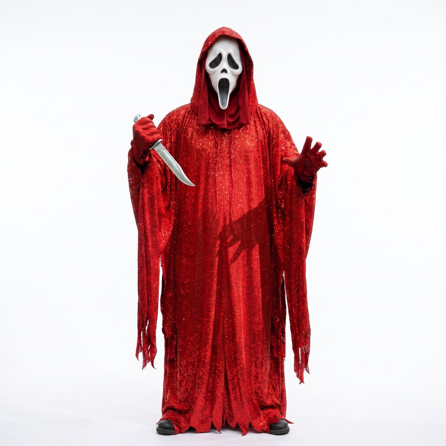 Scream Robe Ghost Face Inspired Red Sparkle Robe: Full Set with Mask, Gloves & Prop Knife