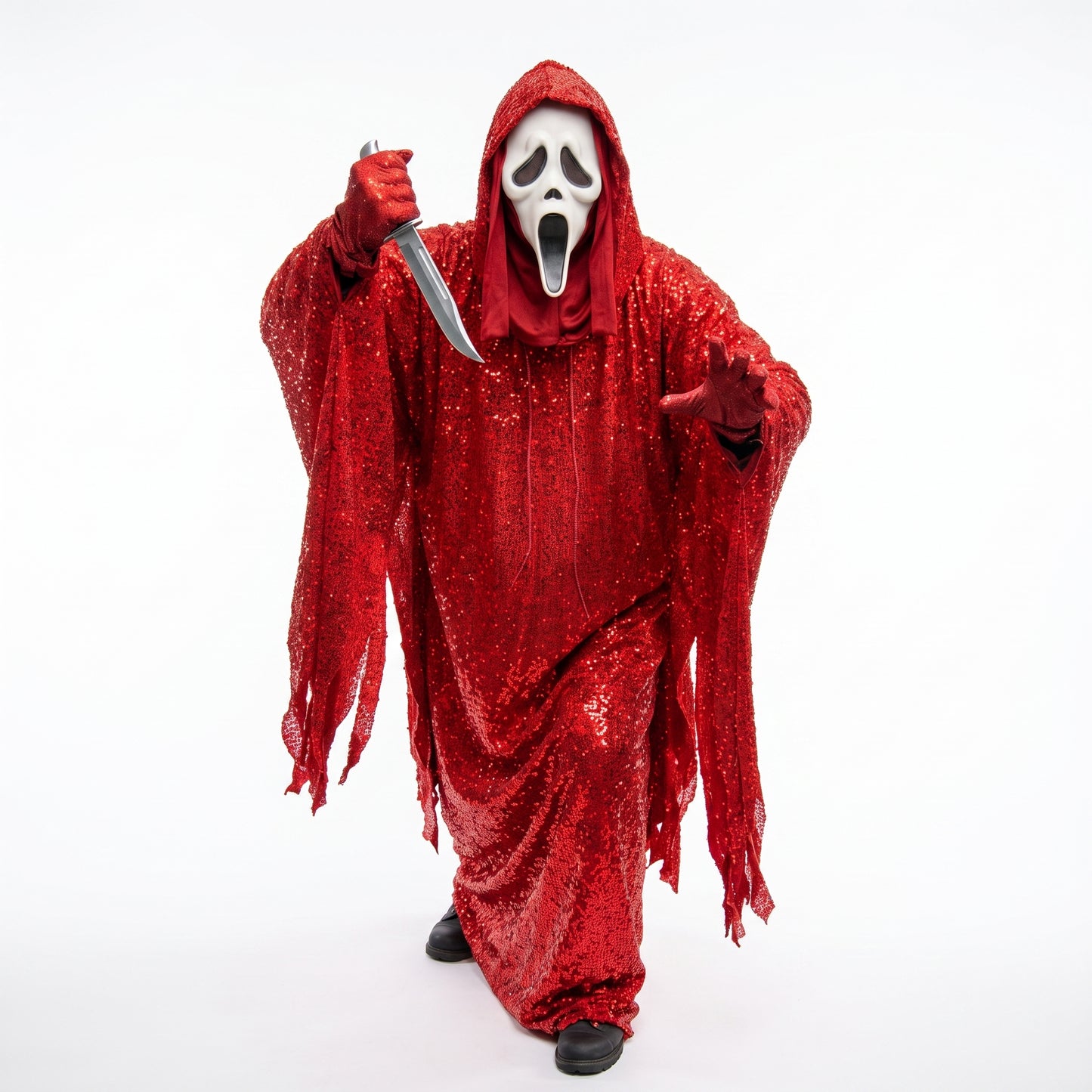 Scream Robe Ghost Face Inspired Red Sparkle Robe: Full Set with Mask, Gloves & Prop Knife