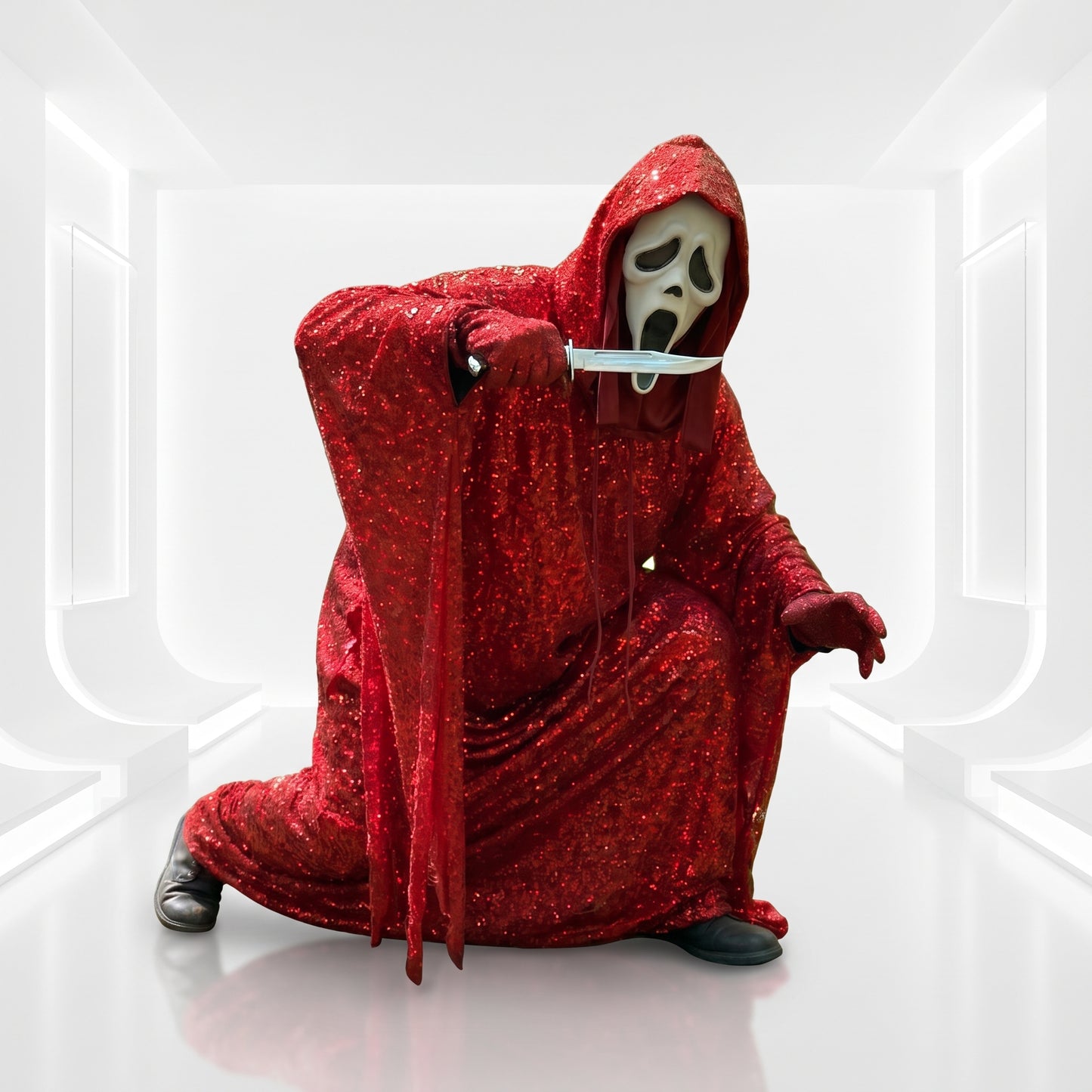 Scream Robe Ghost Face Inspired Red Sparkle Robe: Full Set with Mask, Gloves & Prop Knife