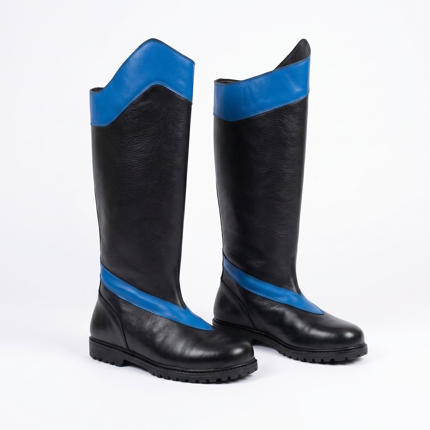 Nightwing Cosplay Boots: Black Blue Leather Superhero Combat Replica
