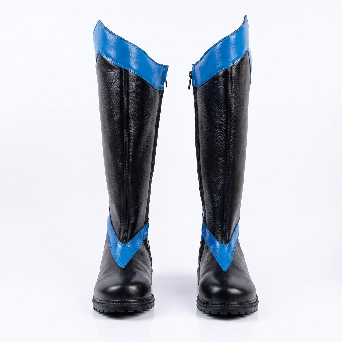Nightwing Cosplay Boots: Black Blue Leather Superhero Combat Replica