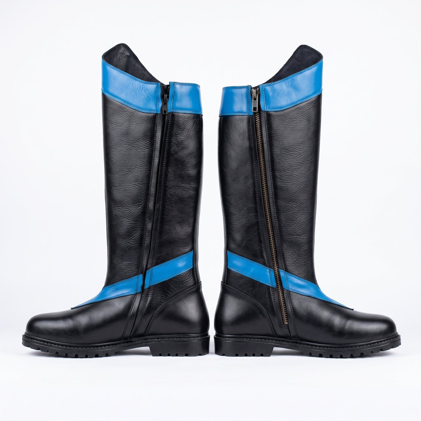 Nightwing Cosplay Boots: Black Blue Leather Superhero Combat Replica