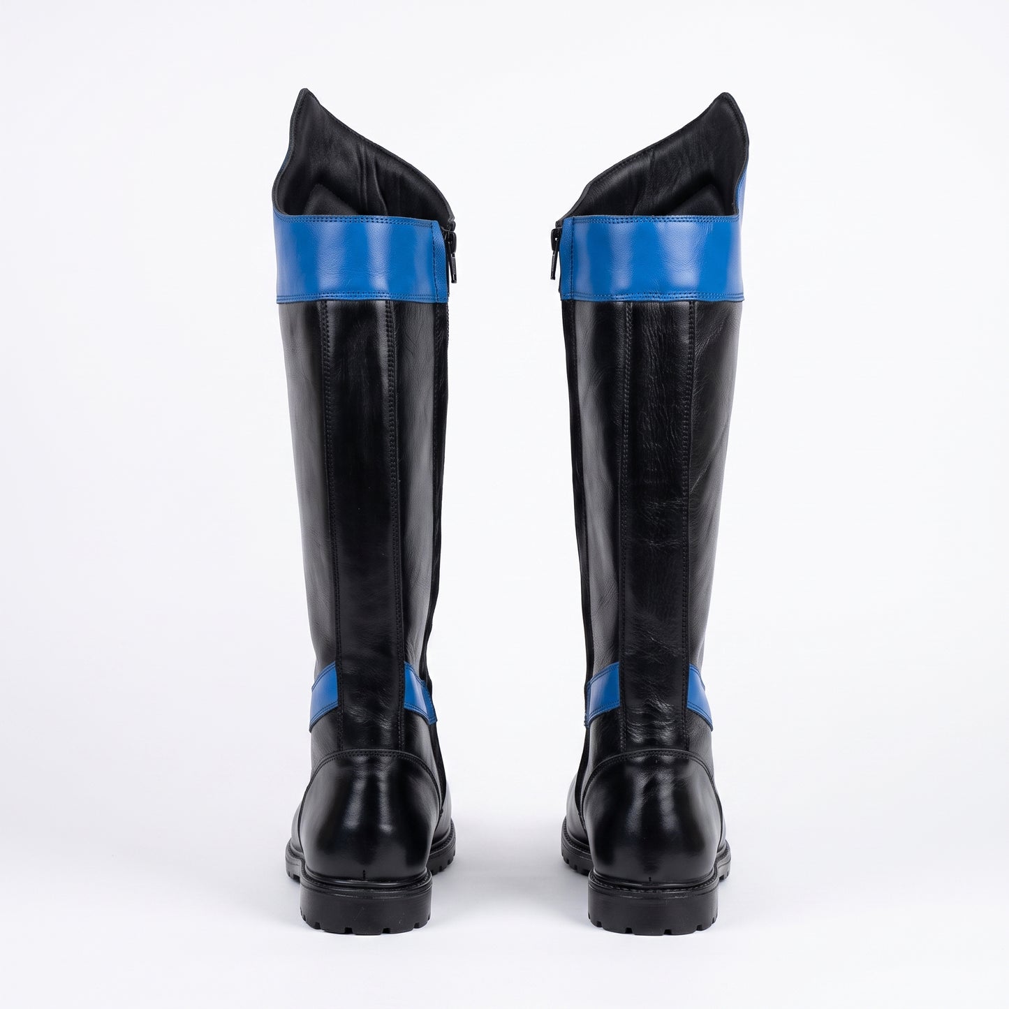 Nightwing Cosplay Boots: Black Blue Leather Superhero Combat Replica