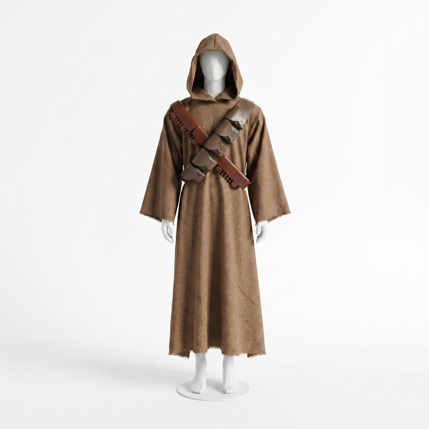 Jawa Inspired Desert Scavenger Costume | Handmade Jute Robe with Dual Leather Bandoliers | Star Wars Inspired Cosplay Outfit