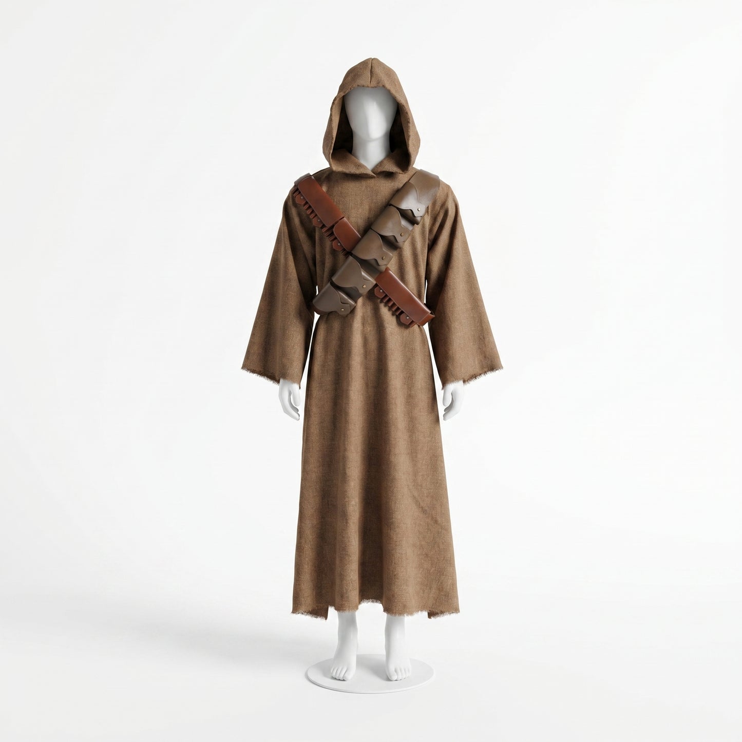 Jawa Inspired Desert Scavenger Costume | Handmade Jute Robe with Dual Leather Bandoliers | Star Wars Inspired Cosplay Outfit
