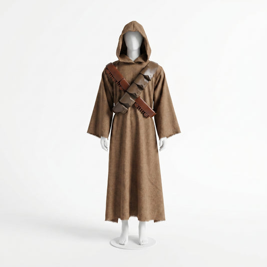 Jawa Inspired Desert Scavenger Costume | Handmade Jute Robe with Dual Leather Bandoliers | Star Wars Inspired Cosplay Outfit