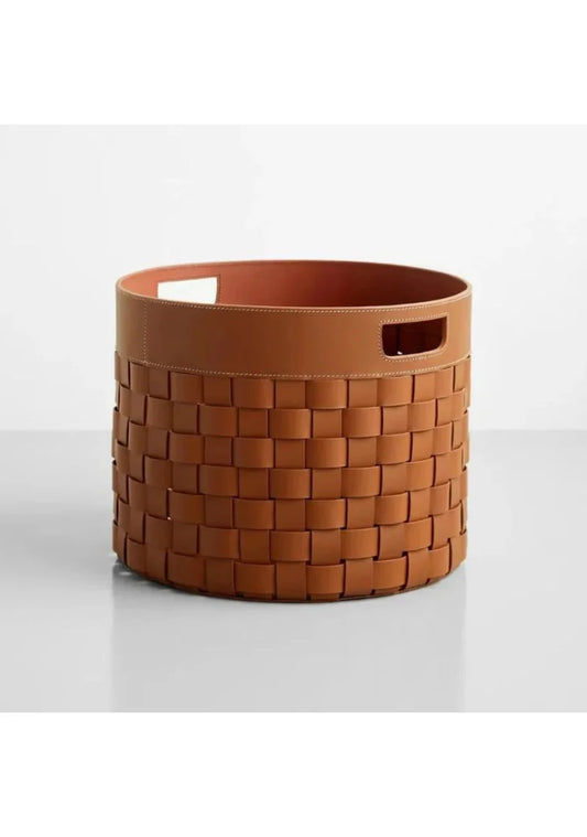 Modern Style Handmade Woven Leather Basket