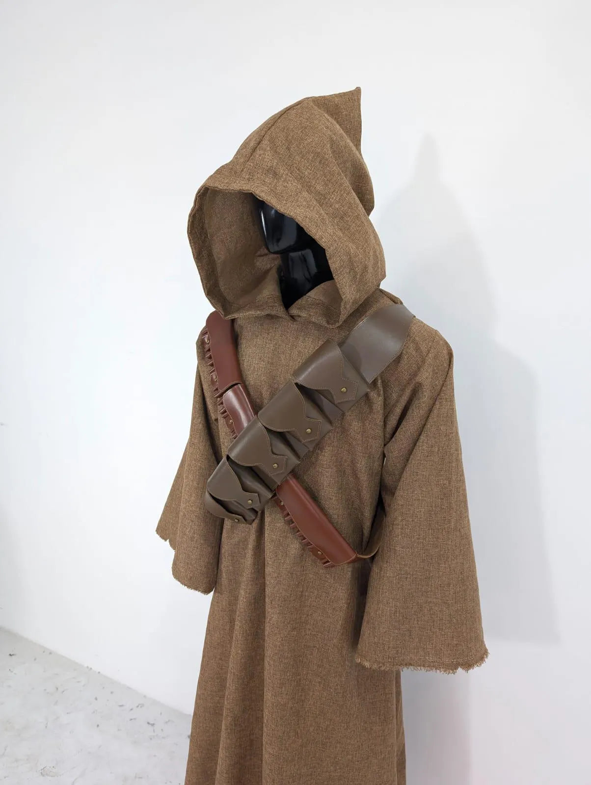 Jawa Inspired Desert Scavenger Costume | Handmade Jute Robe with Dual Leather Bandoliers | Star Wars Inspired Cosplay Outfit