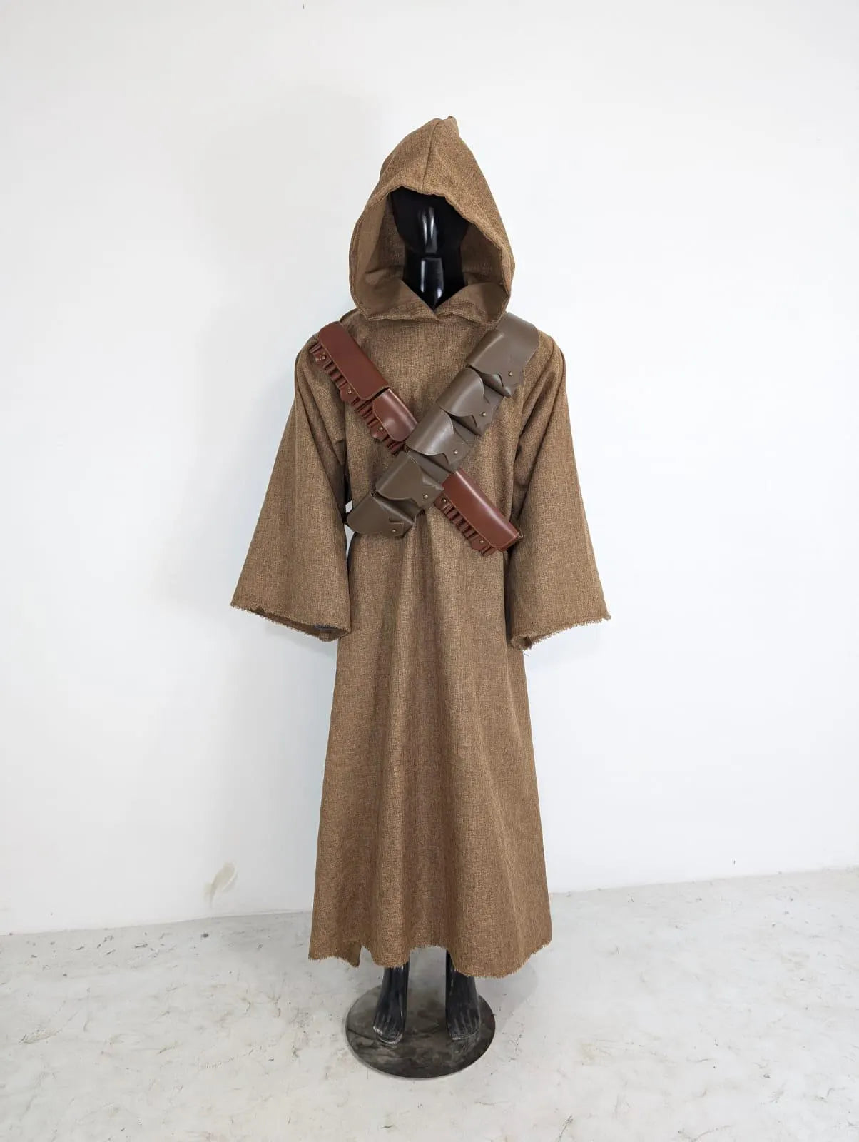 Jawa Inspired Desert Scavenger Costume | Handmade Jute Robe with Dual Leather Bandoliers | Star Wars Inspired Cosplay Outfit