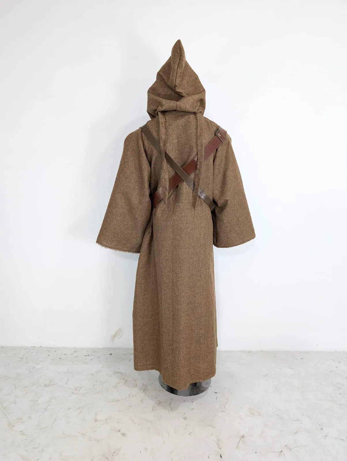 Jawa Inspired Desert Scavenger Costume | Handmade Jute Robe with Dual Leather Bandoliers | Star Wars Inspired Cosplay Outfit