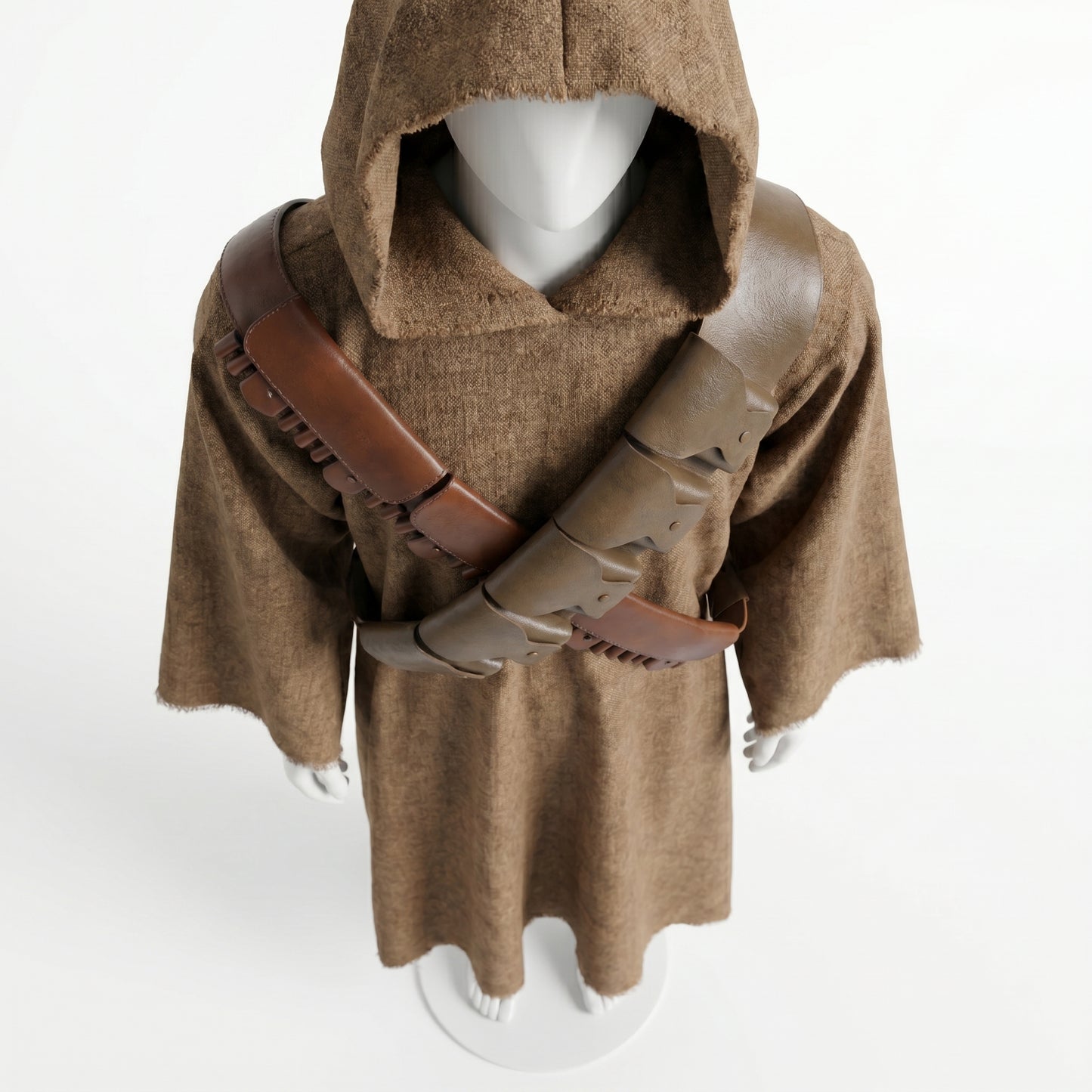 Jawa Inspired Desert Scavenger Costume | Handmade Jute Robe with Dual Leather Bandoliers | Star Wars Inspired Cosplay Outfit