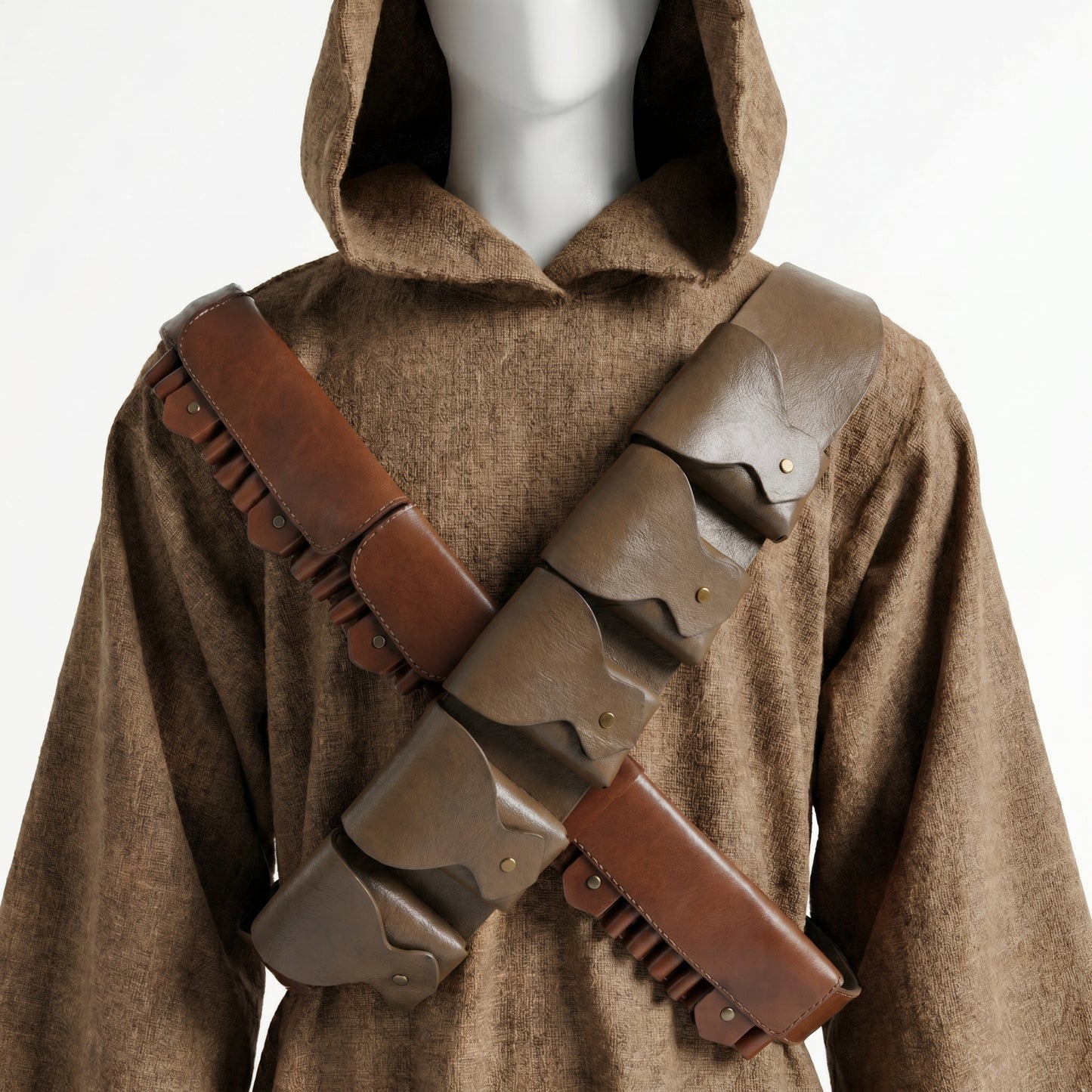 Jawa Inspired Desert Scavenger Costume | Handmade Jute Robe with Dual Leather Bandoliers | Star Wars Inspired Cosplay Outfit